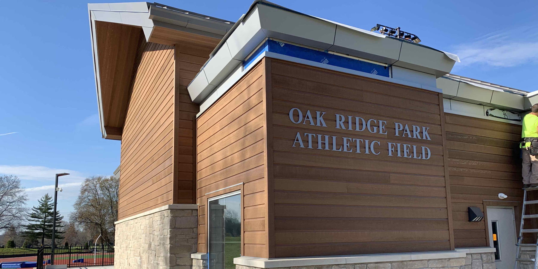 Athletic Turf Field and Field House at Oak Ridge Park